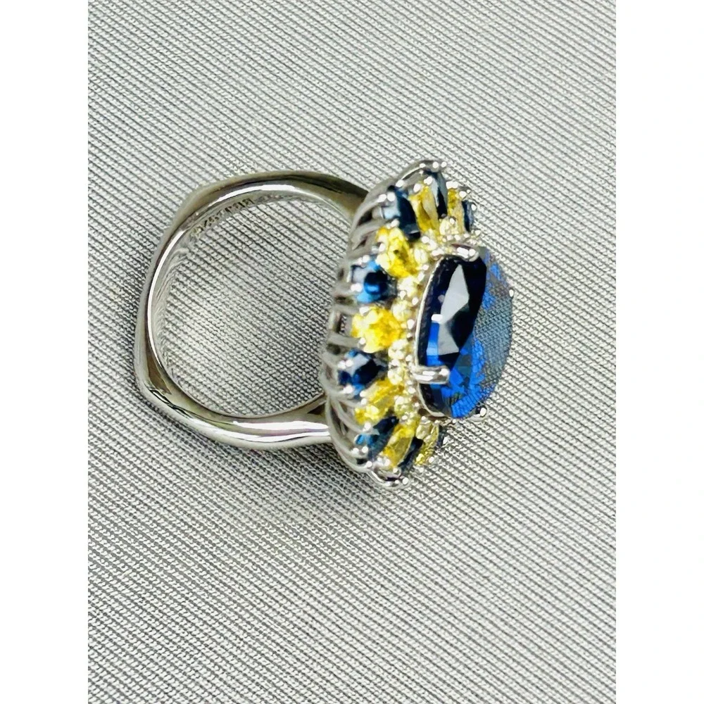 Sterling Silver Size 6.25 BBJ Blue & Yellow Faux Stone Ring Costume Jewelry .925